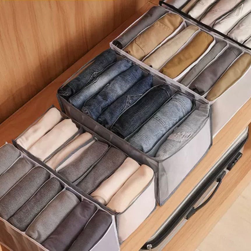 7 Compartment Storage Box, Jeans Organizer, Stackable Pants Drawer Divider, Washable Home Storage Box 7 Compartment Storage Box, Jeans Organizer, Stackable Pants Drawer Divider, Washable Home Storage Box